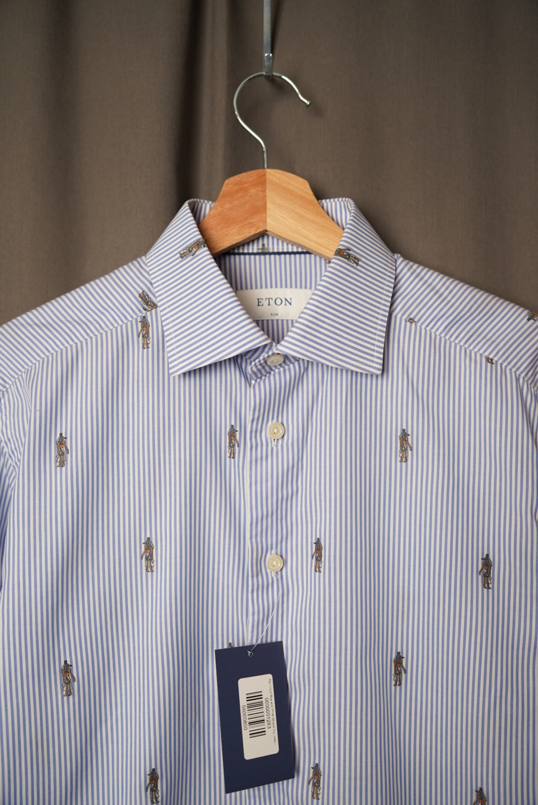 Eton Light Blue and White Striped Ivy League Slim Cotton Shirt