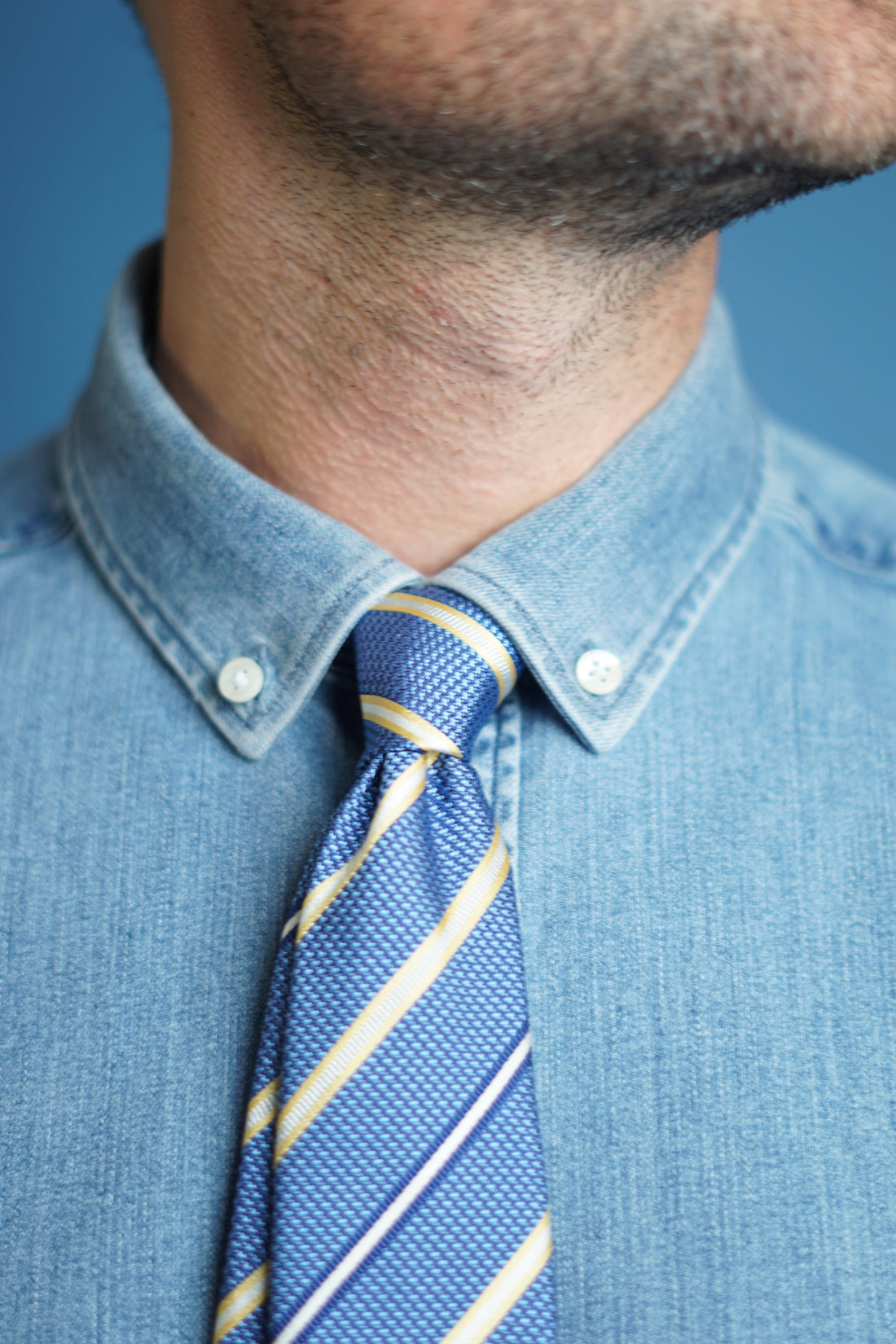 Eton Blue, White and Yellow Striped Silk Tie