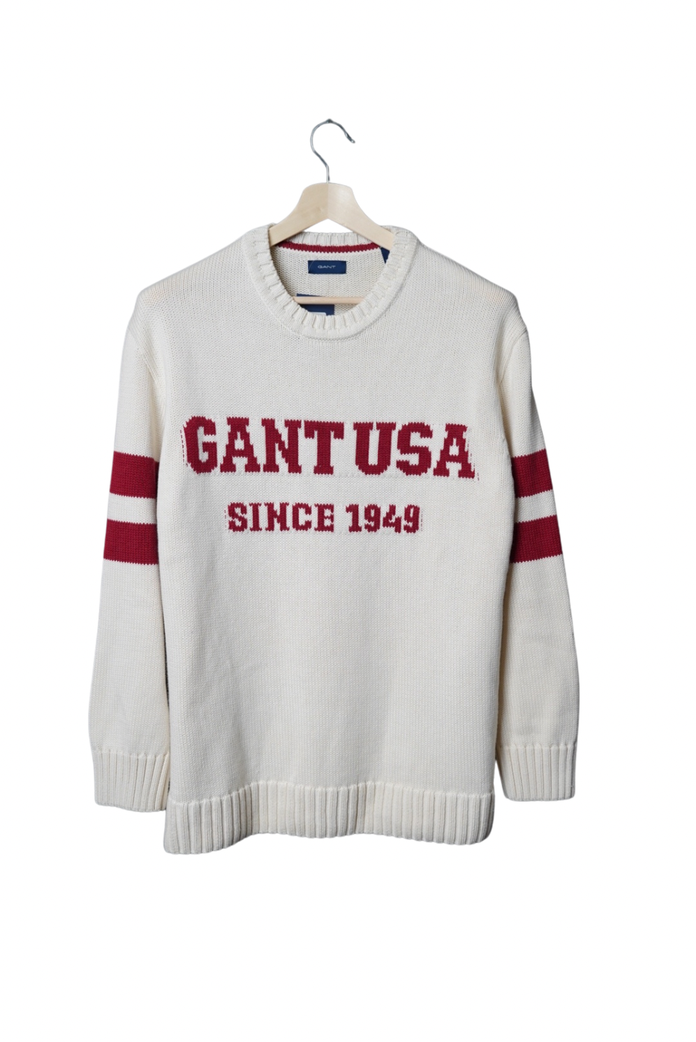 Gant White and Red Print Cotton and Wool O-Neck Knit