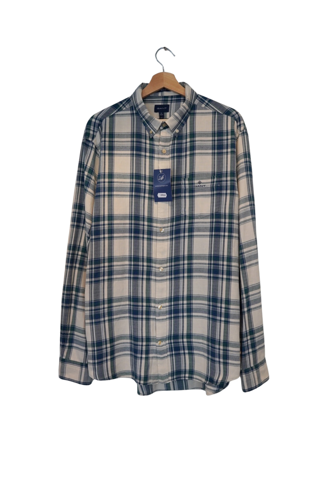 Gant Blue and Cream Checkered Regular Fit Cotton Shirt