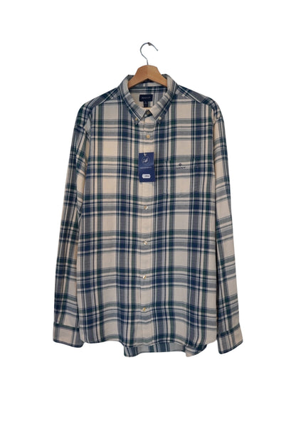 Gant Blue and Cream Checkered Regular Fit Cotton Shirt