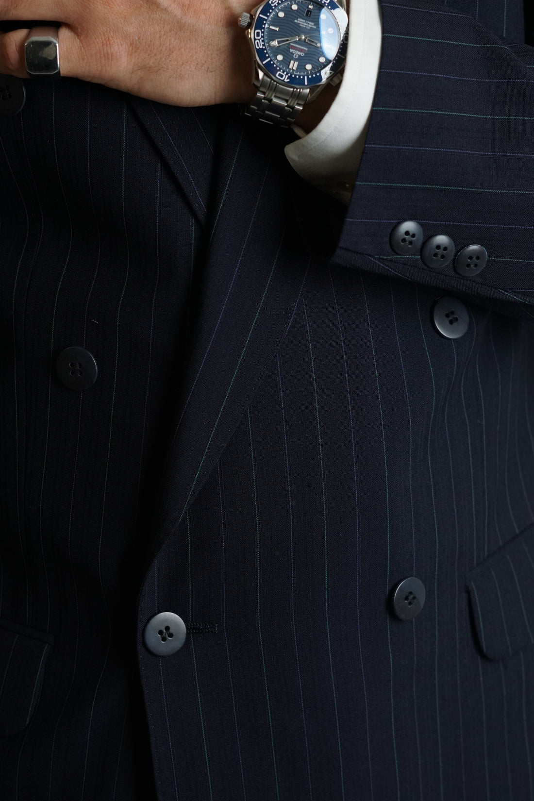 Navy Vintage Pinstriped Double Chested Blazer