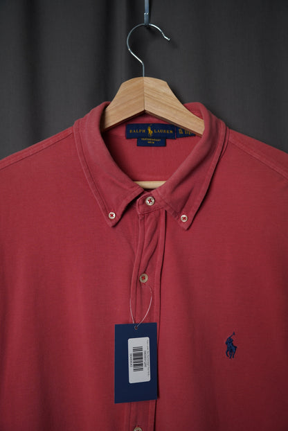 Ralph Lauren Red Featherweight Mesh Button Down Cotton Shirt
