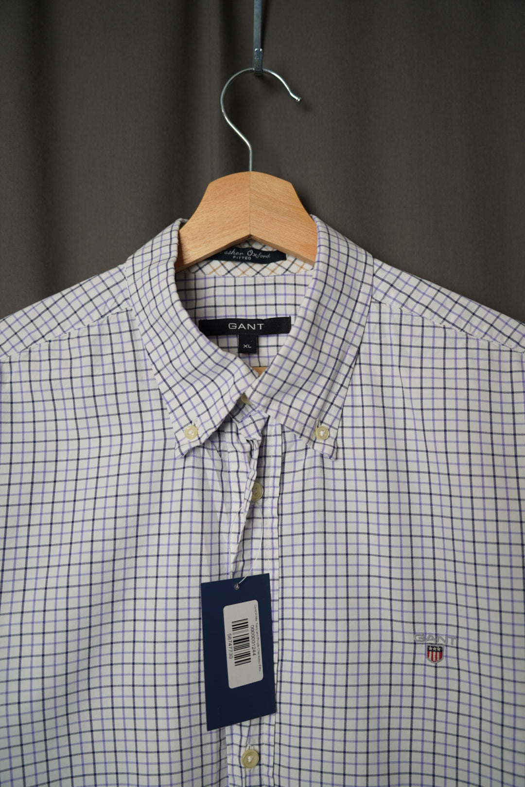 Gant White, Navy and Purple Checkered Fitted Washer Oxford Cotton Shirt