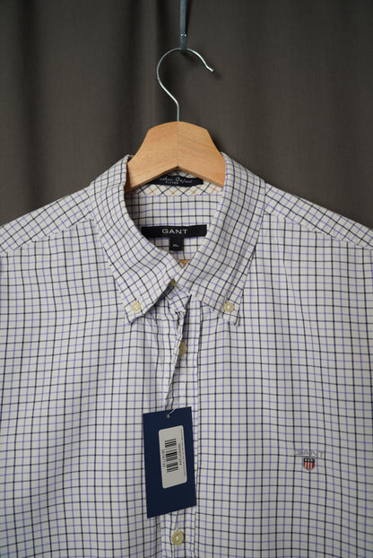 Gant White, Navy and Purple Checkered Fitted Washer Oxford Cotton Shirt