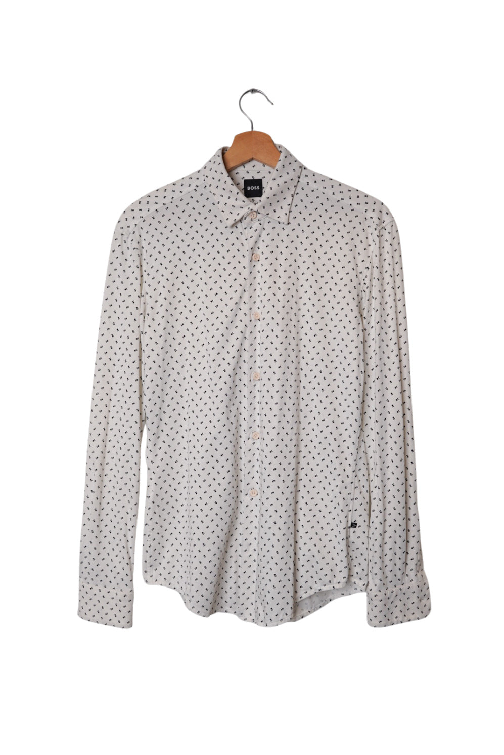 Hugo Boss White Slim Fit Black Dotted Cotton Shirt