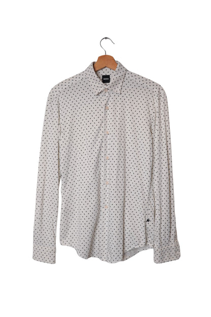 Hugo Boss White Slim Fit Black Dotted Cotton Shirt
