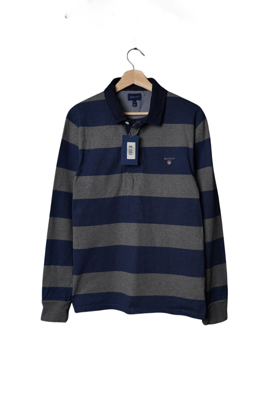 Gant Navy and Grey Striped Navy Collar Cotton Rugger