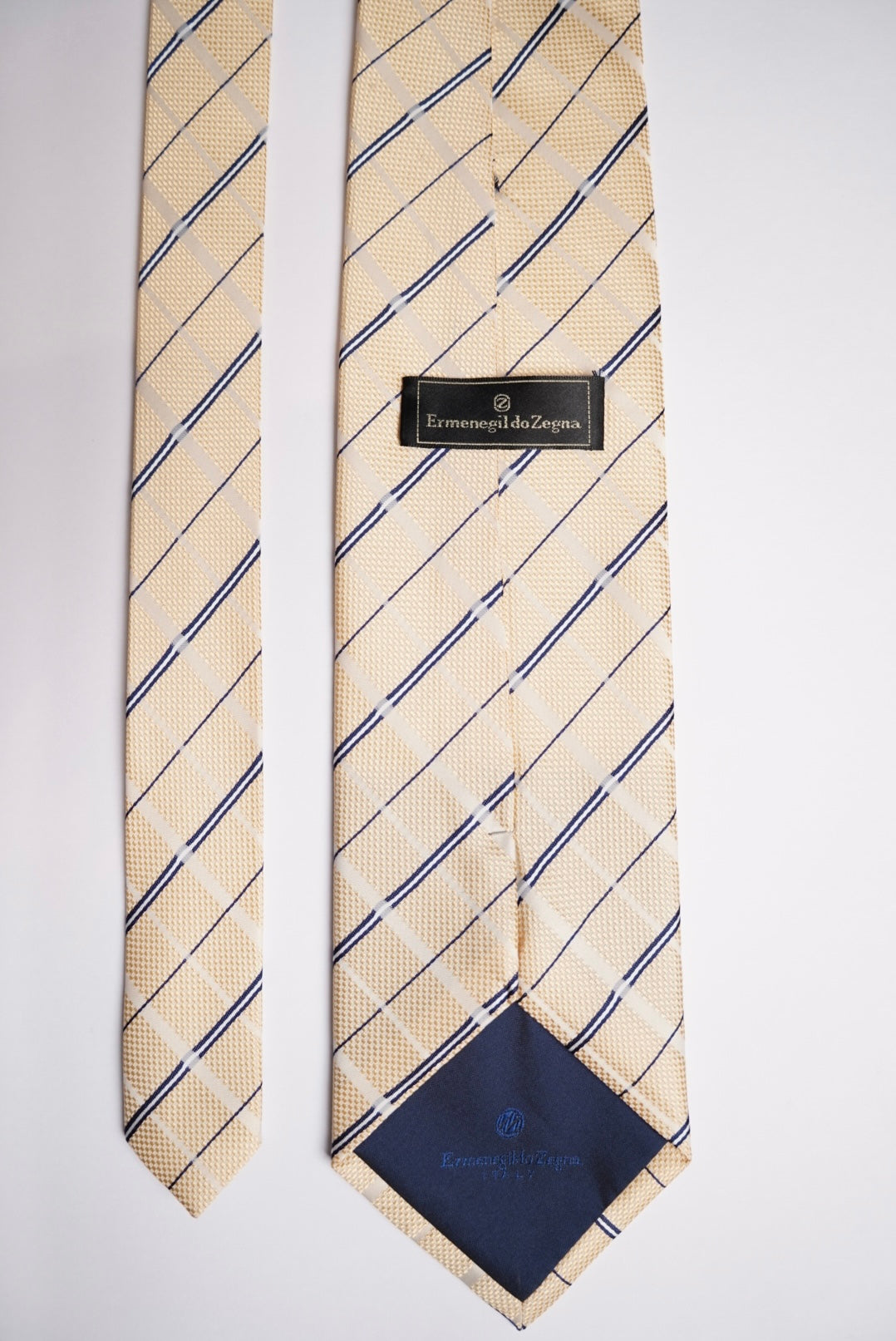 Ermenegildo Zegna Light Yellow Checkered Silk Tie