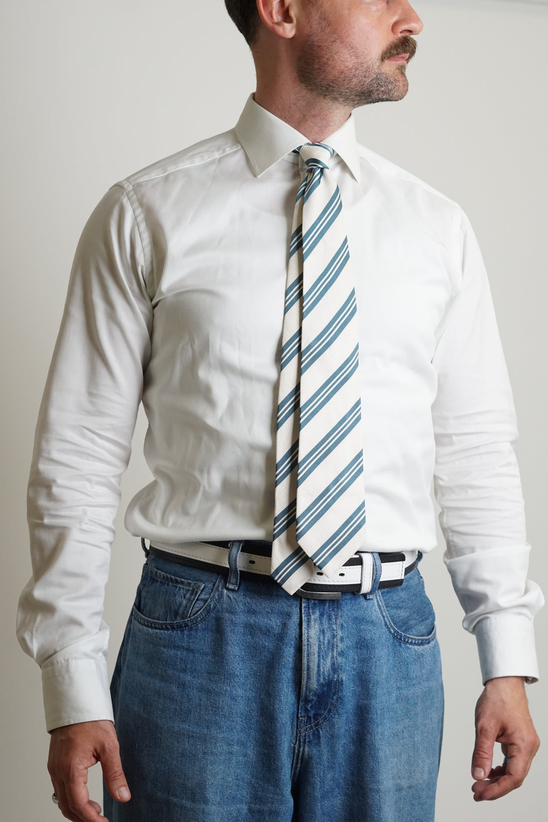United Arrows Vintage White and Blue Hand Made by Micky Silk Tie