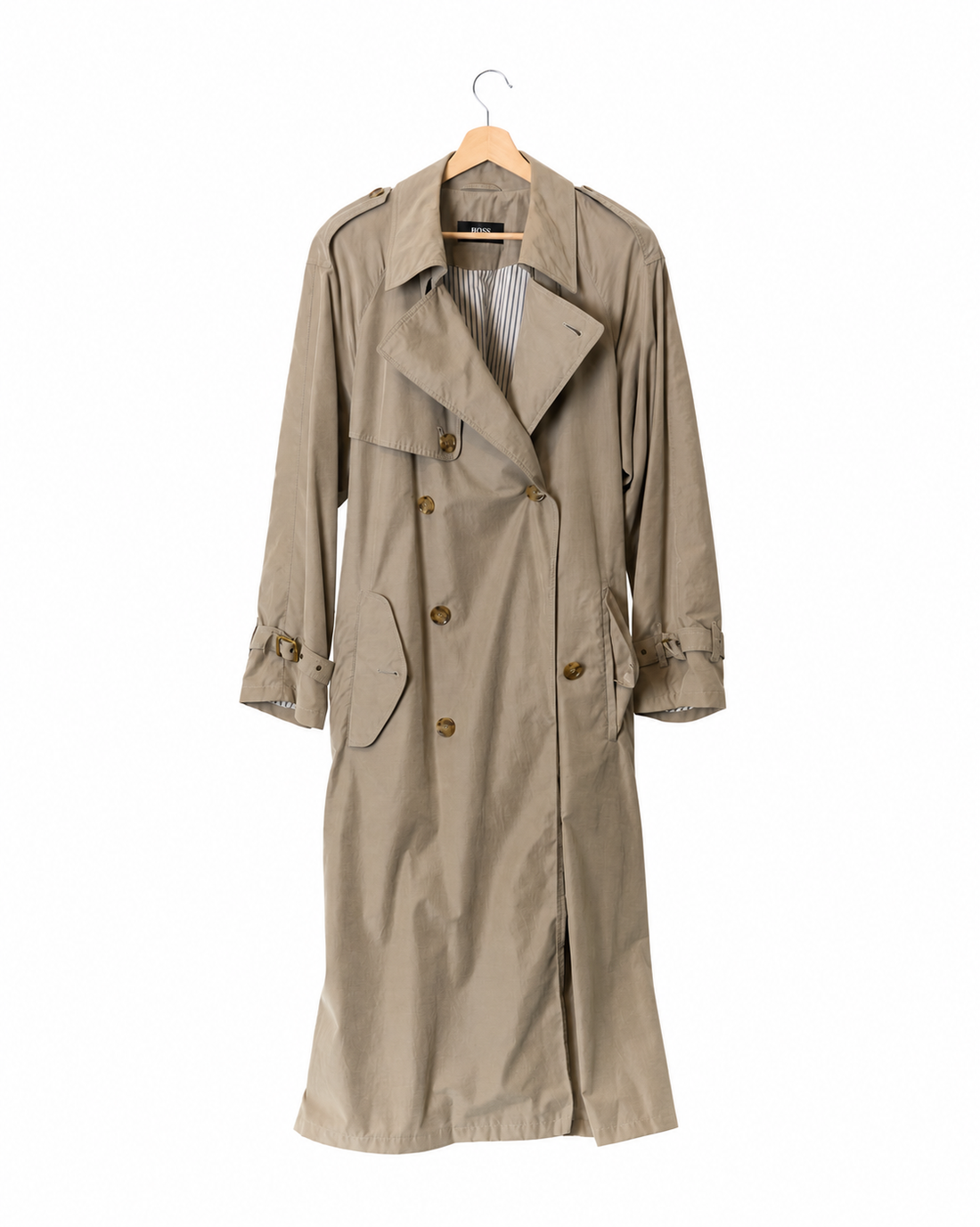 Hugo Boss Brown Double Breasted Full Length Intergrale Cotton Coat