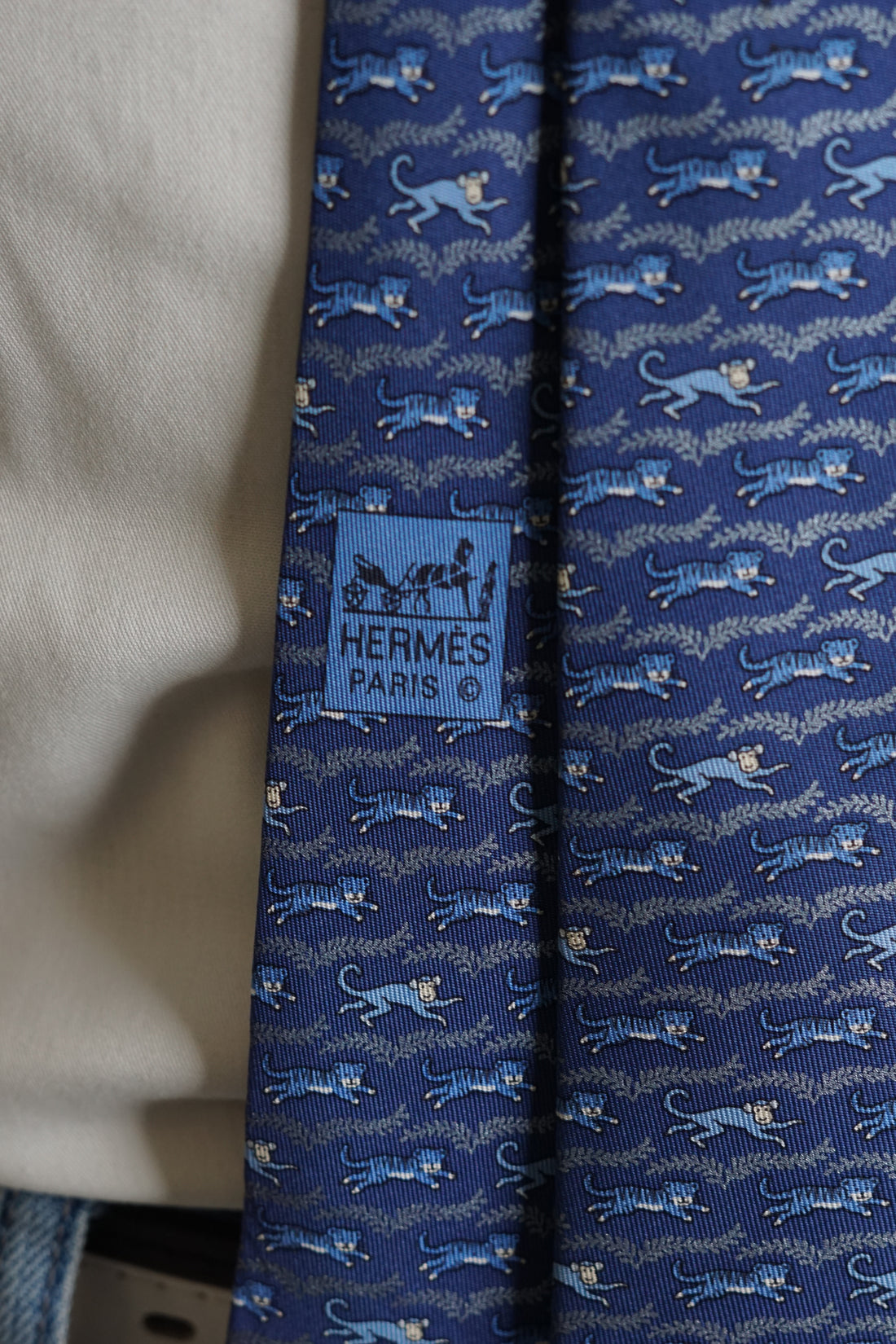 Hermés Blue Tiger and Abe Silk Tie