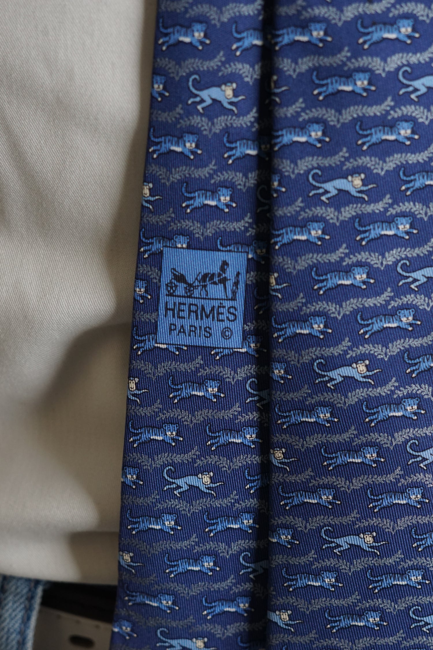 Hermés Blue Tiger and Abe Silk Tie