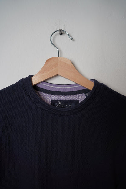 Ted Baker Navy and Purple Cotton O-Neck Knit
