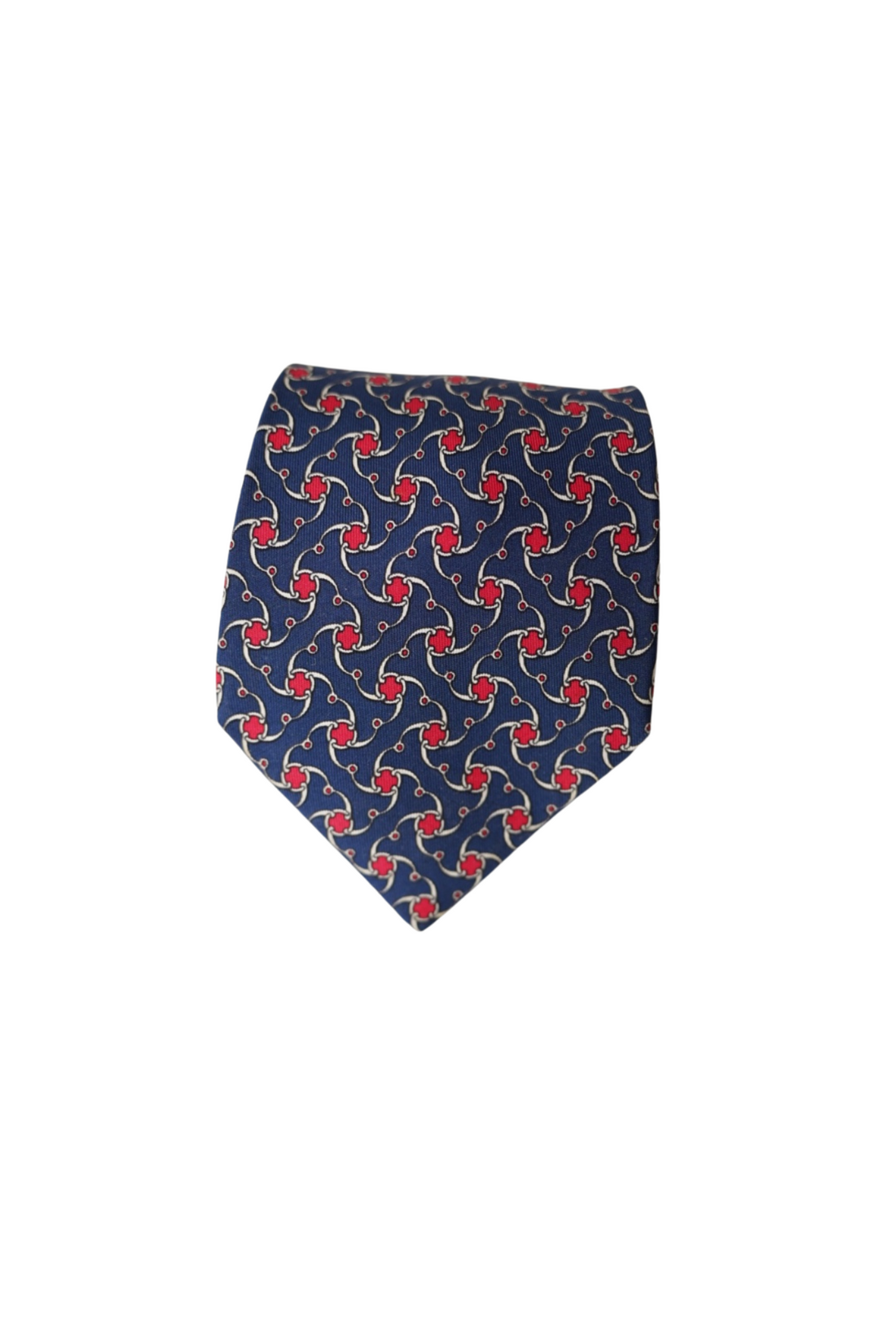 Blaue und rote Seidenkrawatte mit Kettenpunkten von Hermés