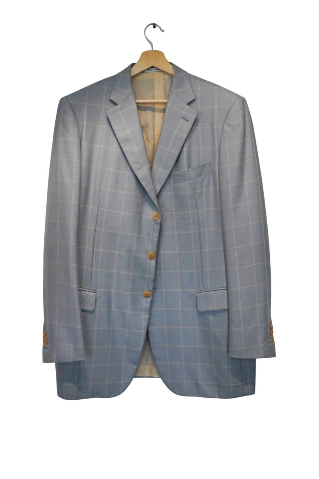 Pal Zileri Lightblue Checkered Silk and Wool Blazer