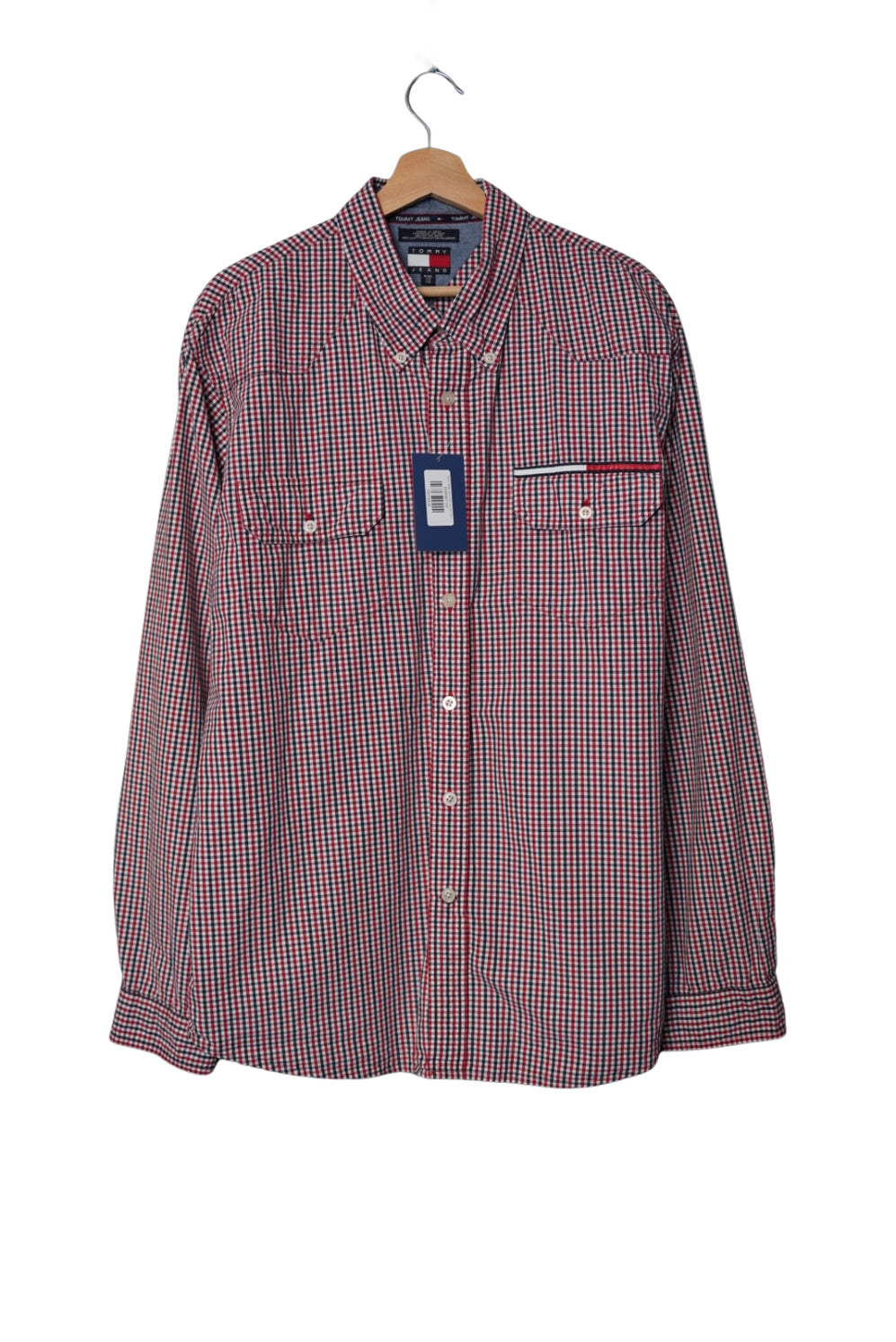 Tommy Hilfiger Jeans Red, Navy and White Checkered Cotton Shirt
