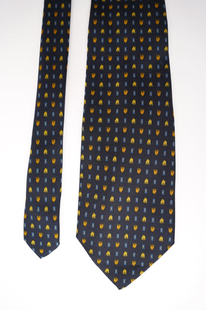 Saint Michel Vintage Marineblaue gepunktete Seidenkrawatte, Made in Italy