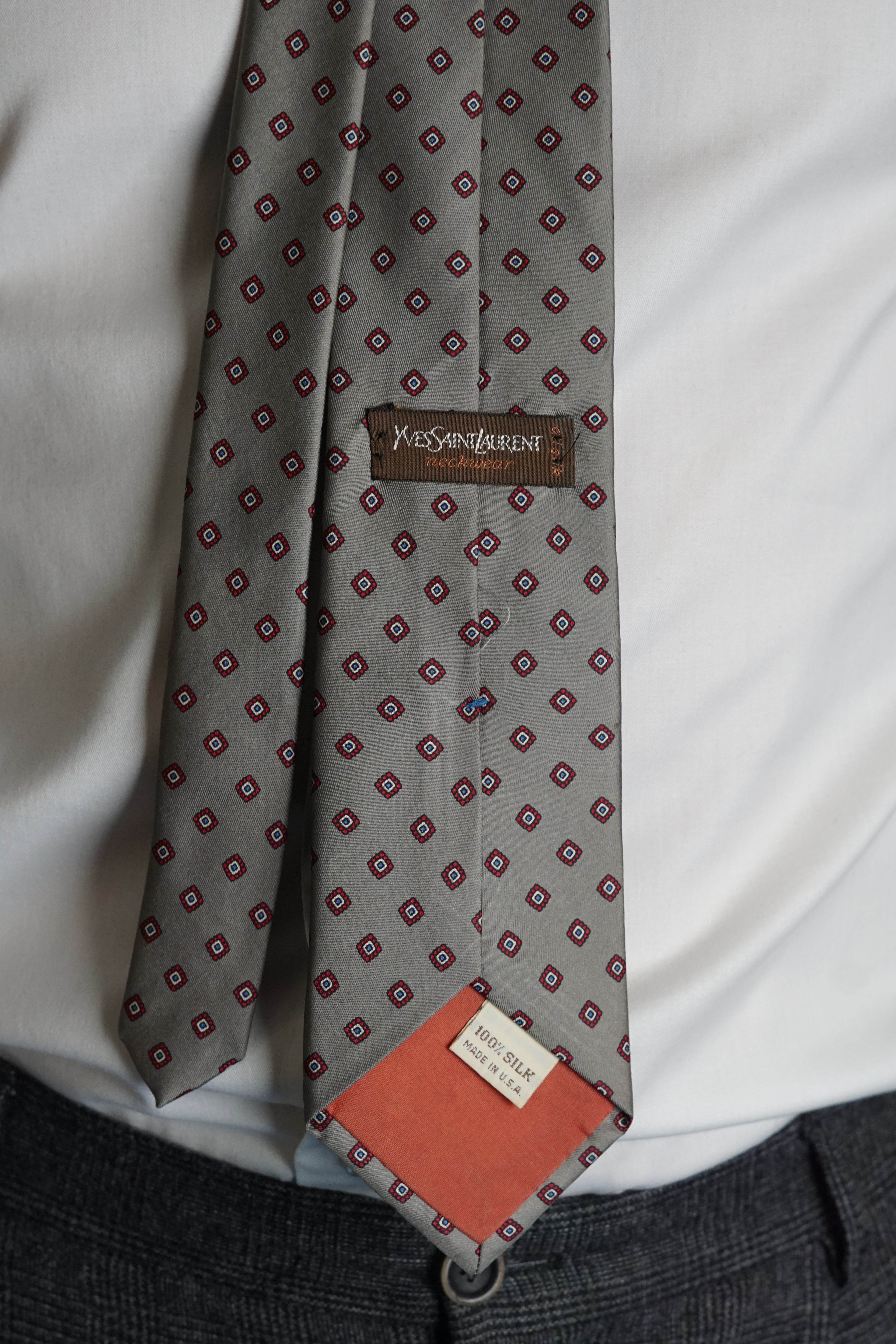 Yves Saint Laurent Grey Silk Tie