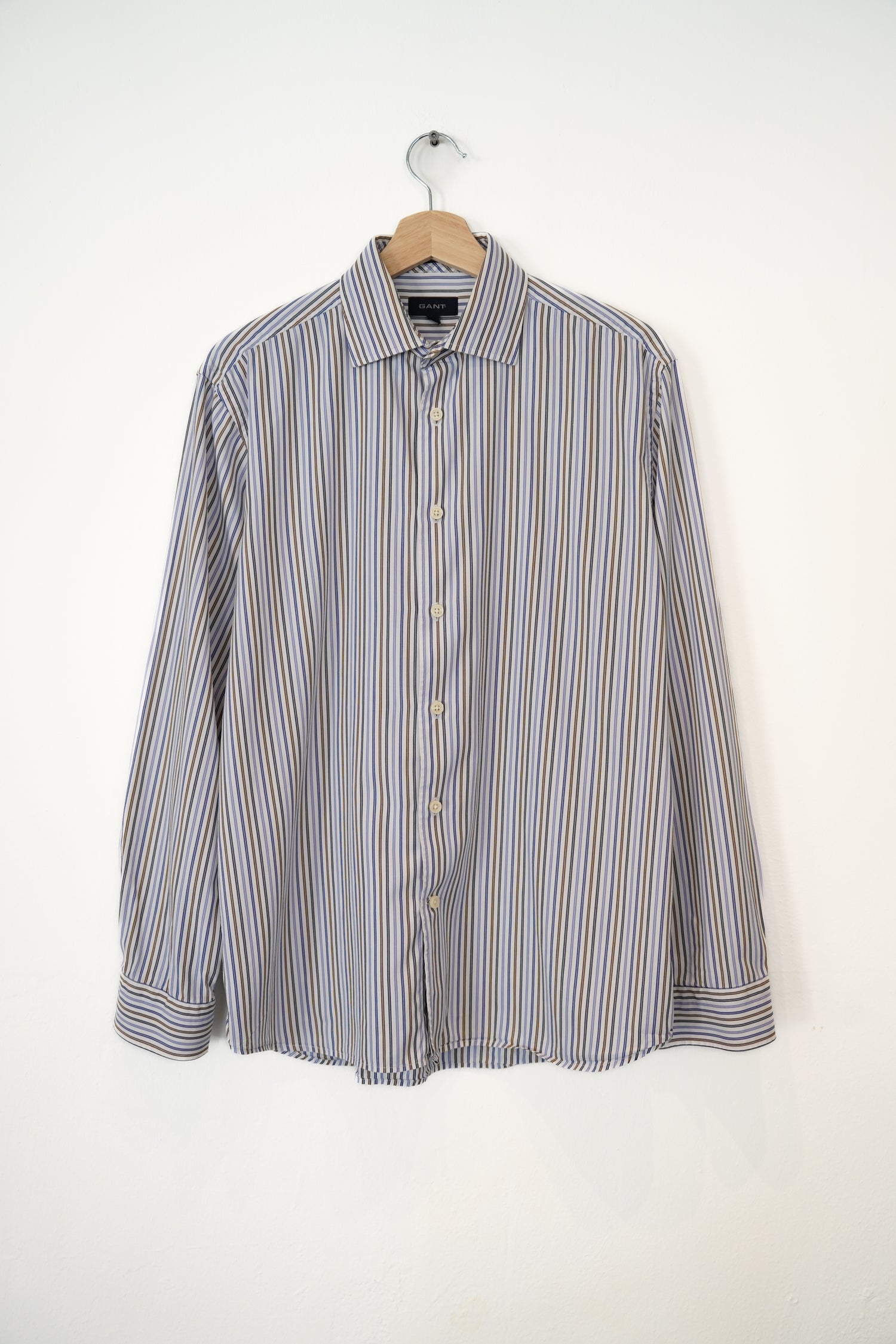Gant Blue and Brown Striped Liberty Bell Poplin Regular Fit Cotton Shirt
