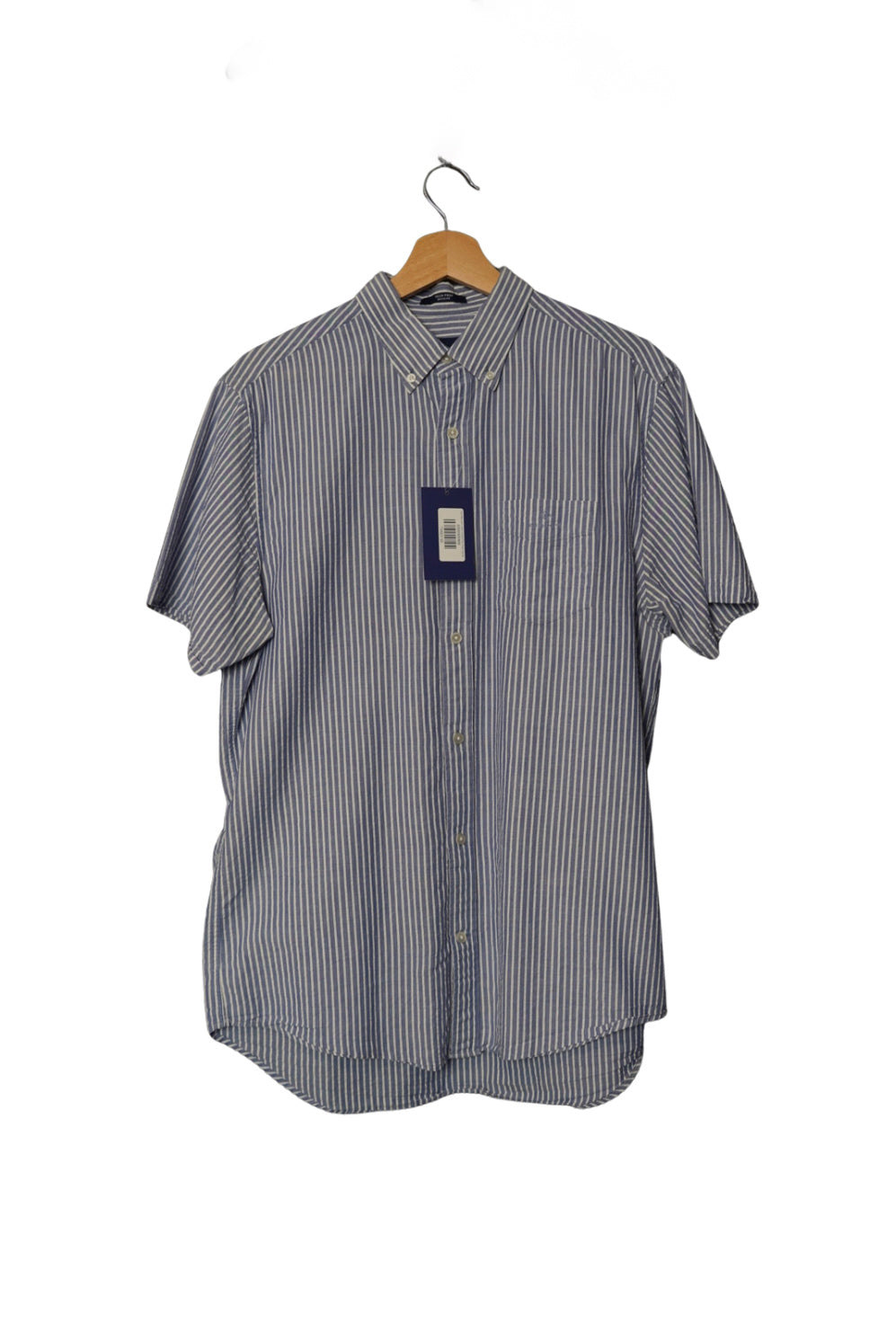 Gant Blue and White Striped Tech Prep Regular Short Sleeved Shirt