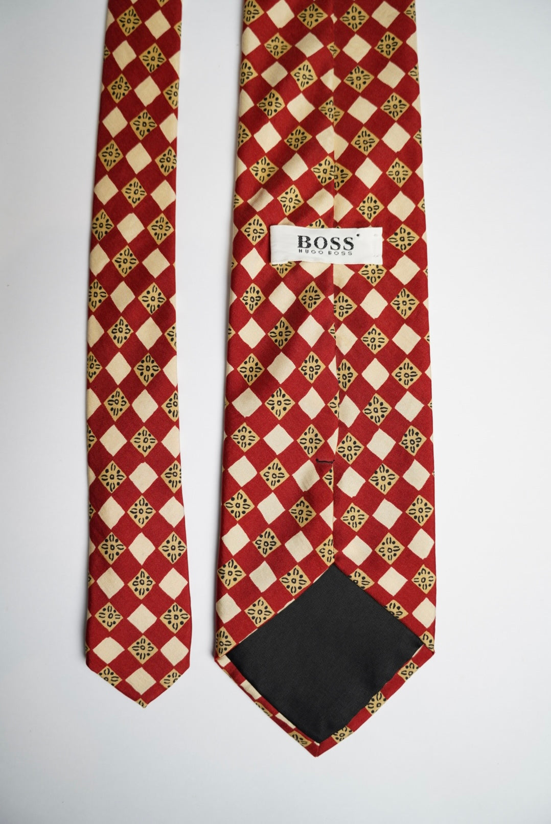 Hugo Boss Red, White and Yellow Checkered Silk Tie