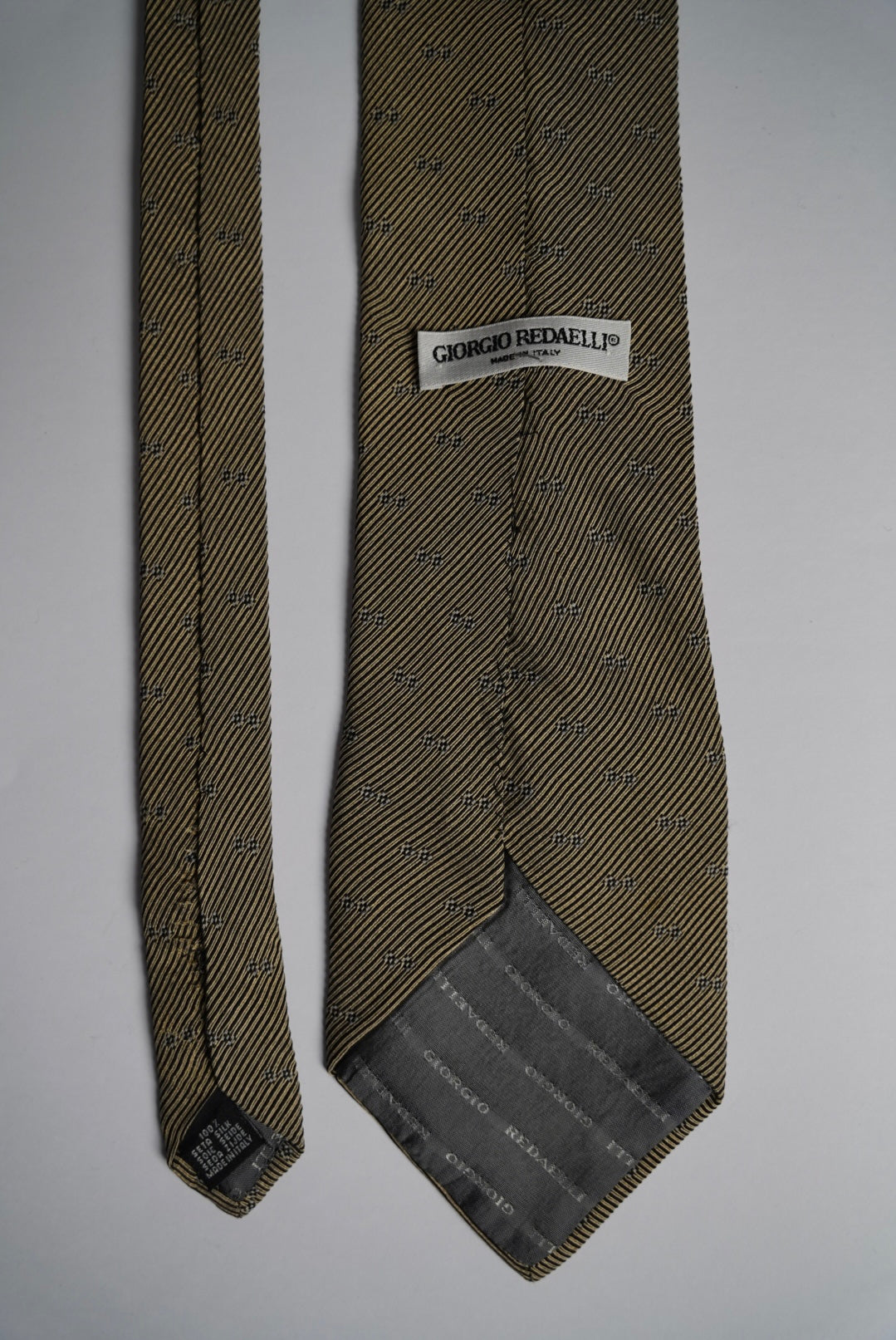 Giorgio Redaelli Brown and Yellow Striped and Dotted Silk Tie