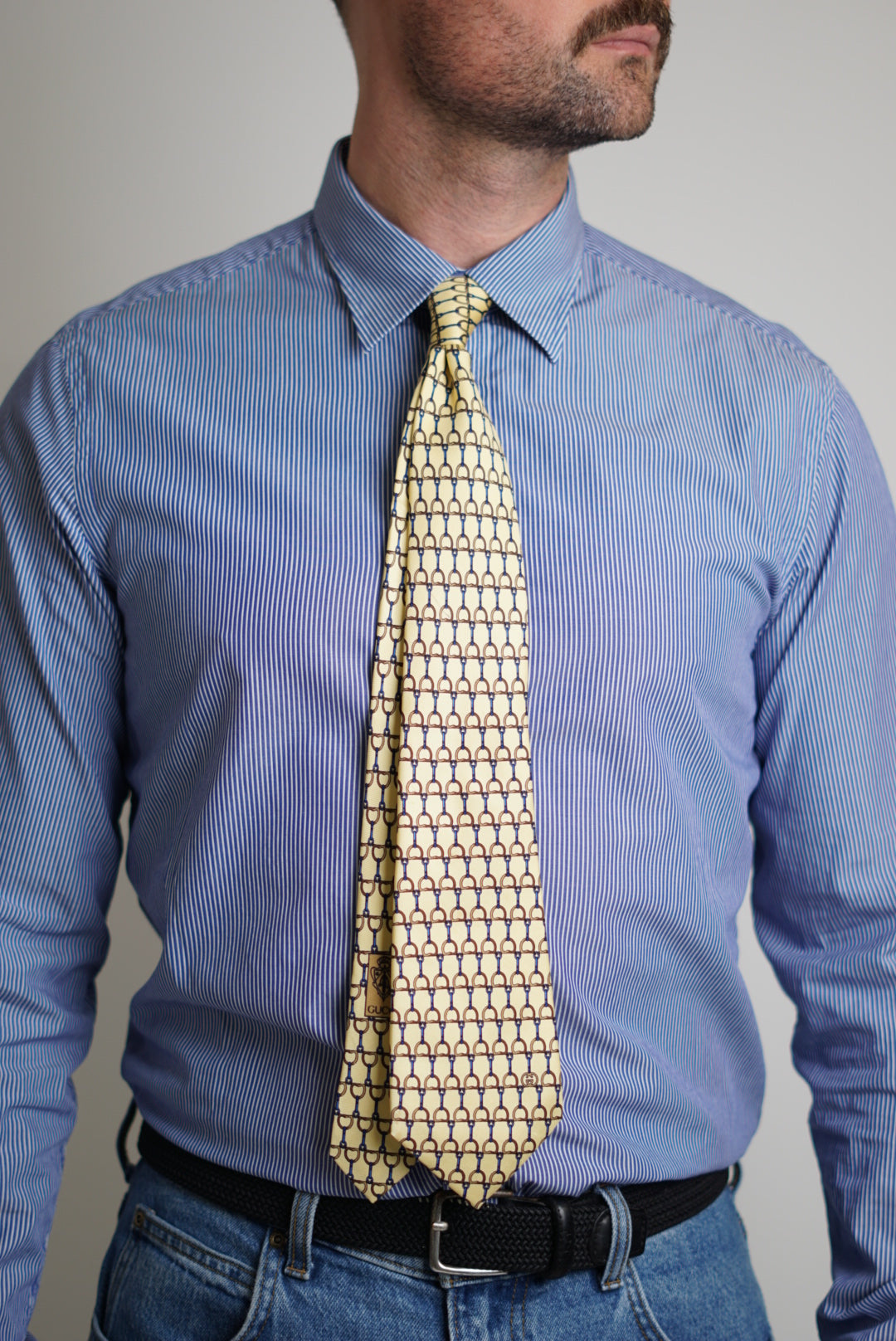 Gucci Yellow Chain Pattern Silk Tie