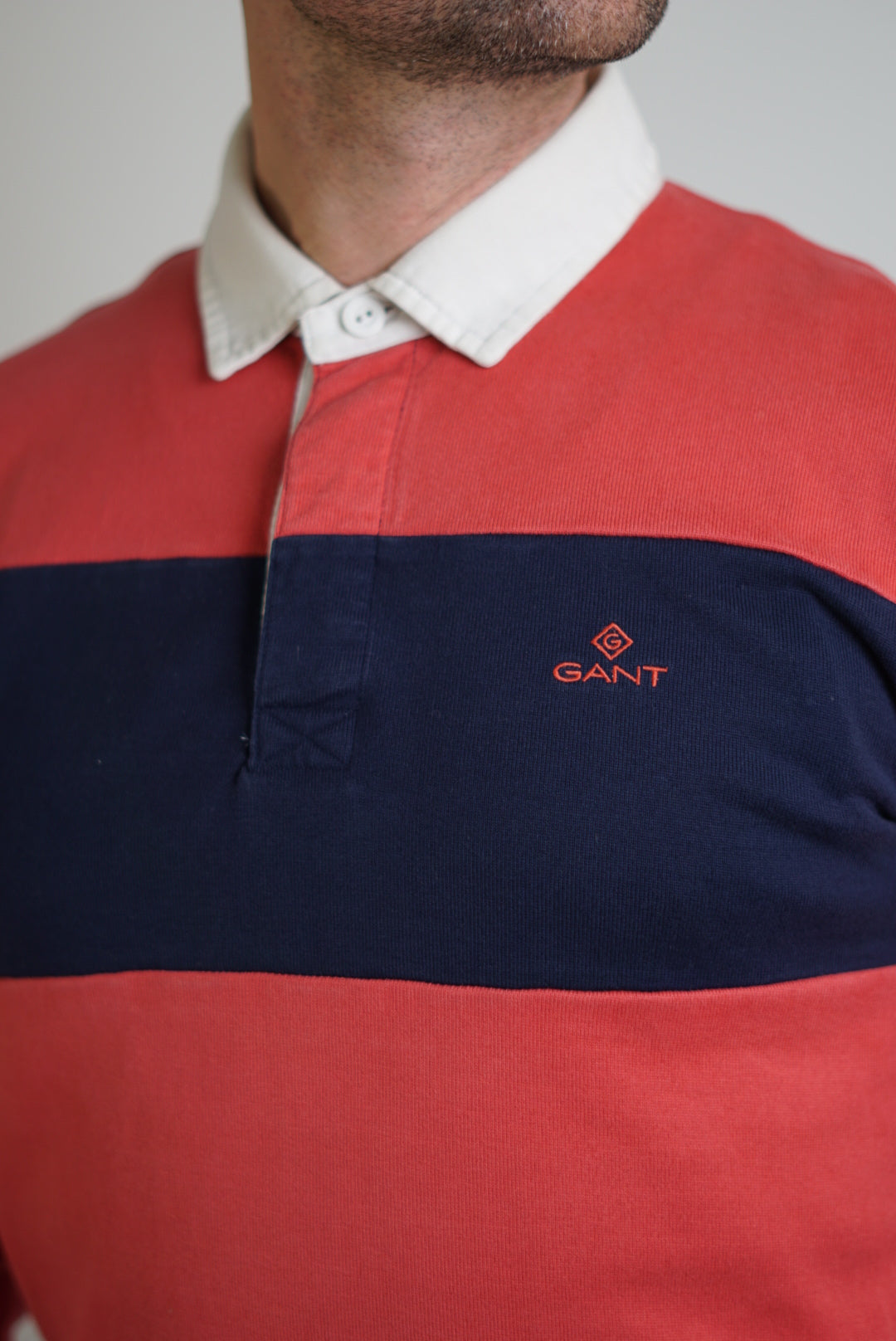 Gant Red &amp; Navy Long Sleeve Polo Short