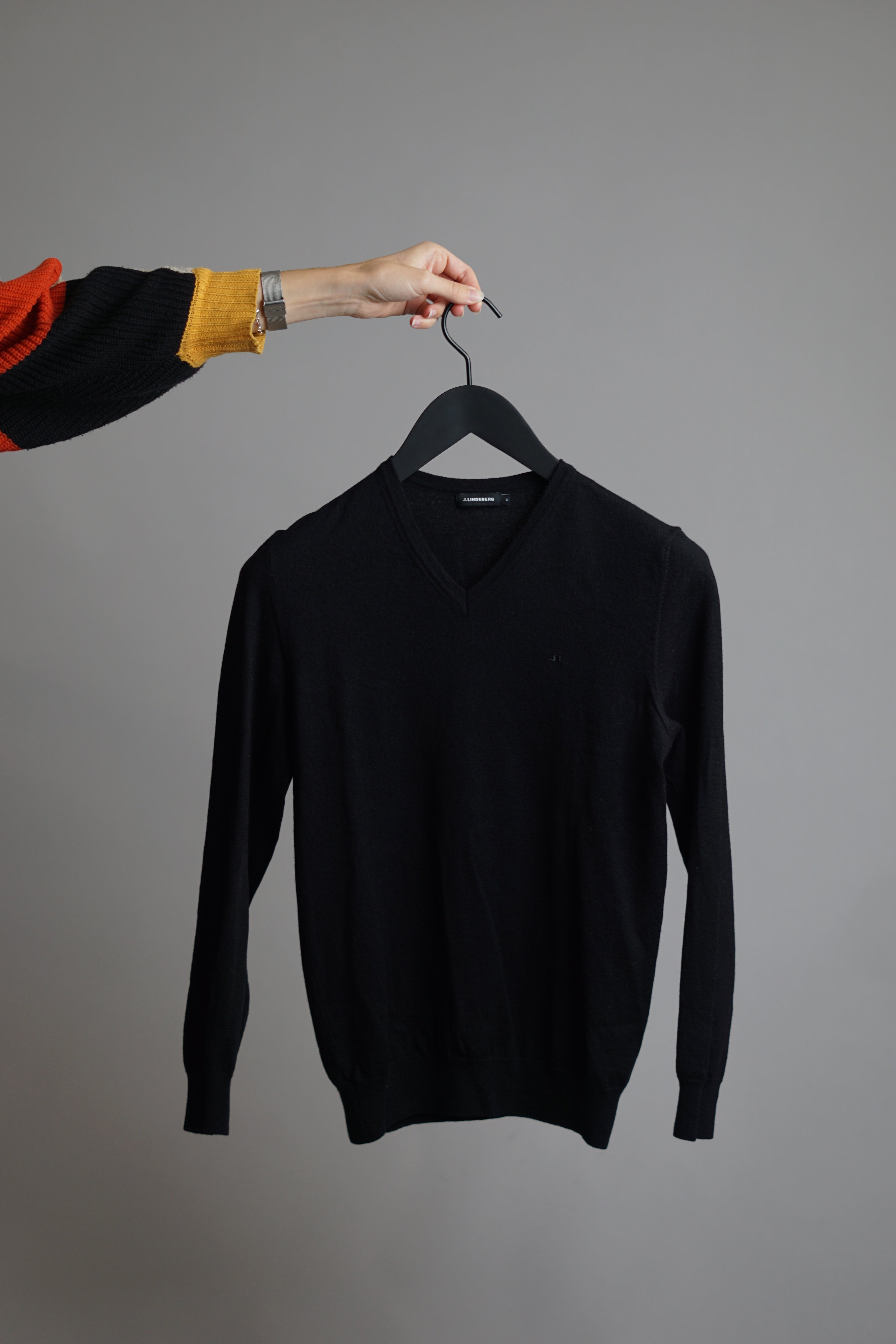 J.Lindeberg Black Merino Wool V-neck