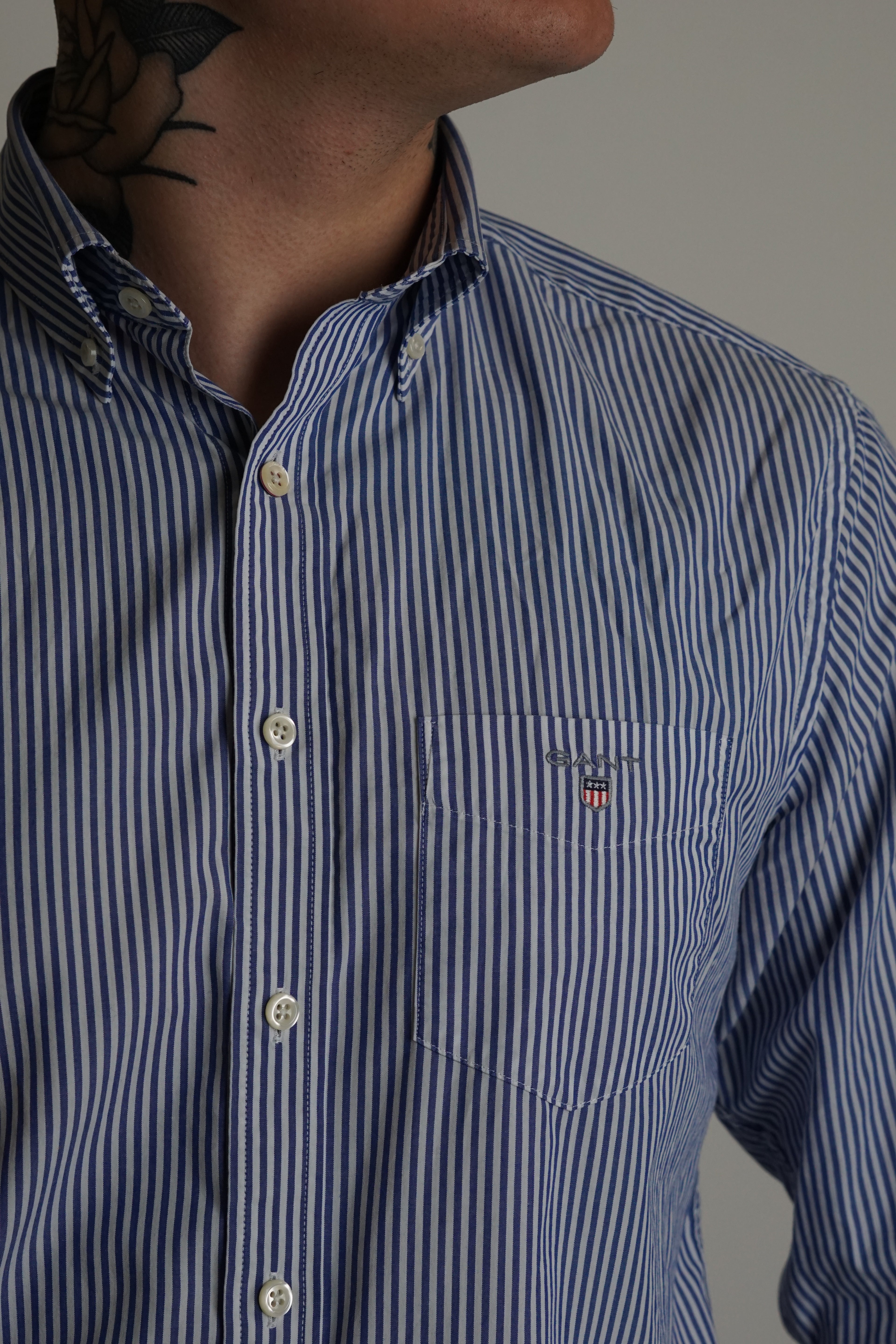 Gant Blue Striped Broadcloth Banker Regular Shirt