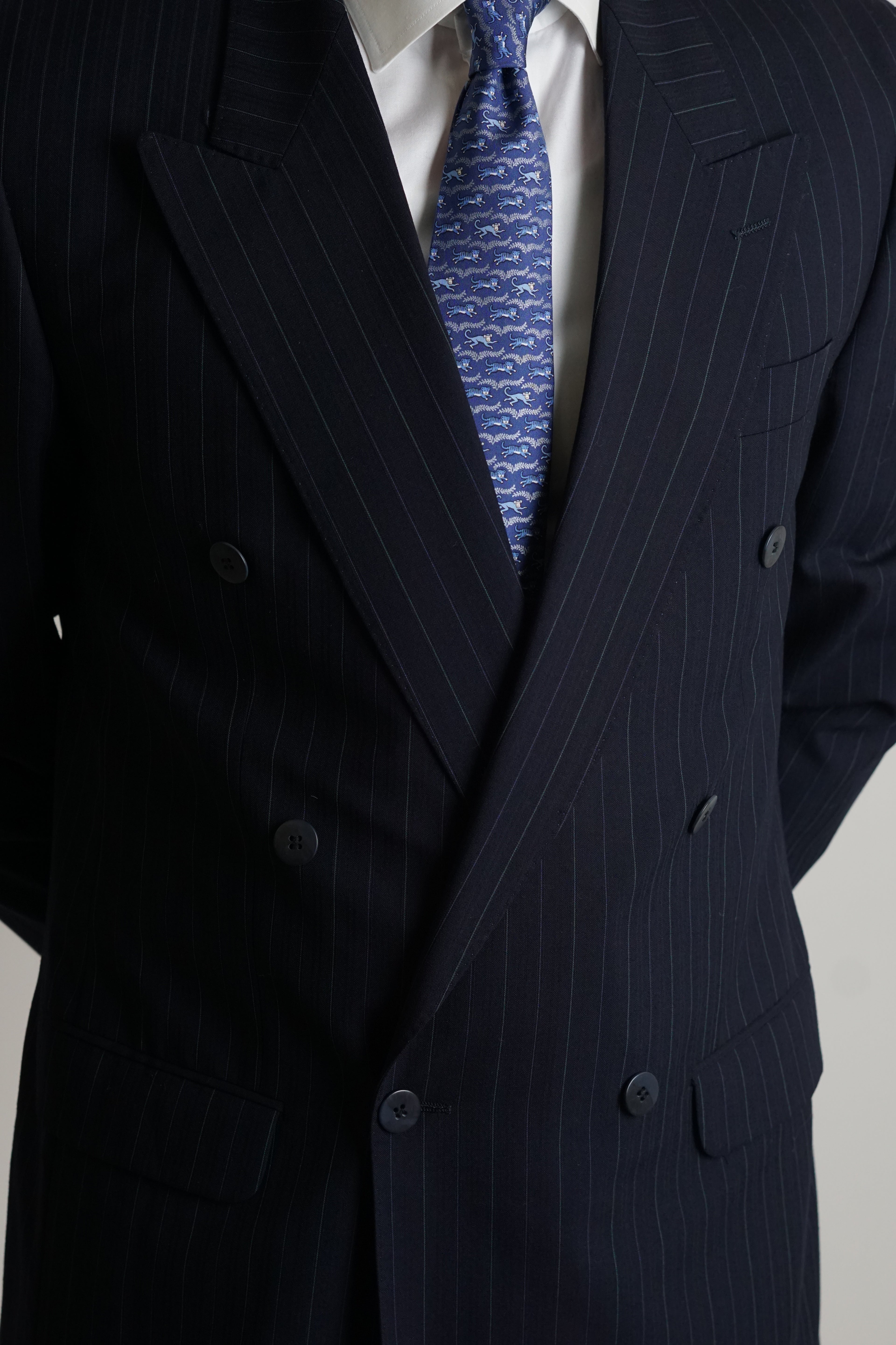 Navy Vintage Pinstriped Double Chested Blazer