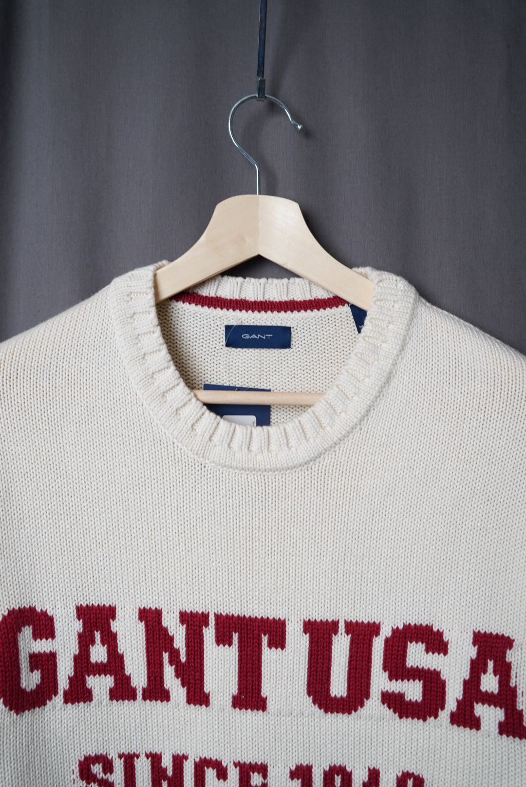 Gant White and Red Print Cotton and Wool O-Neck Knit