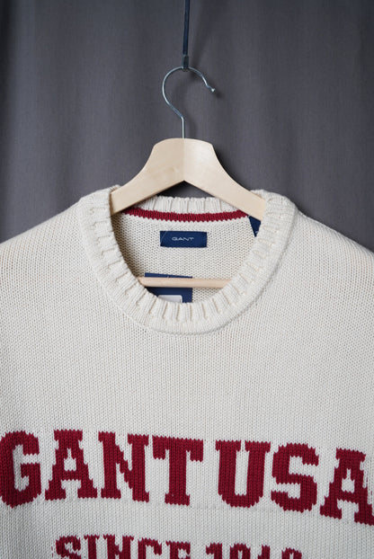 Gant White and Red Print Cotton and Wool O-Neck Knit