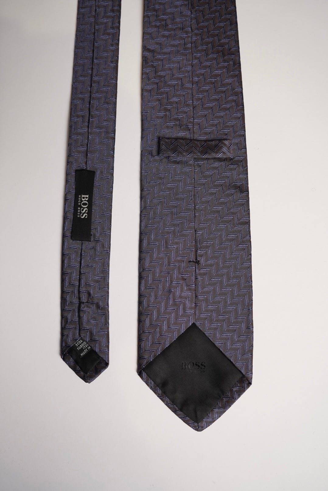 Hugo Boss Dark Grey and Purple Checkered Silk Tie
