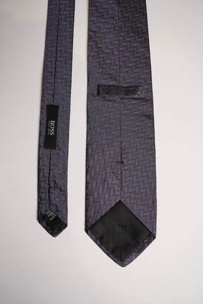 Hugo Boss Dark Grey and Purple Checkered Silk Tie