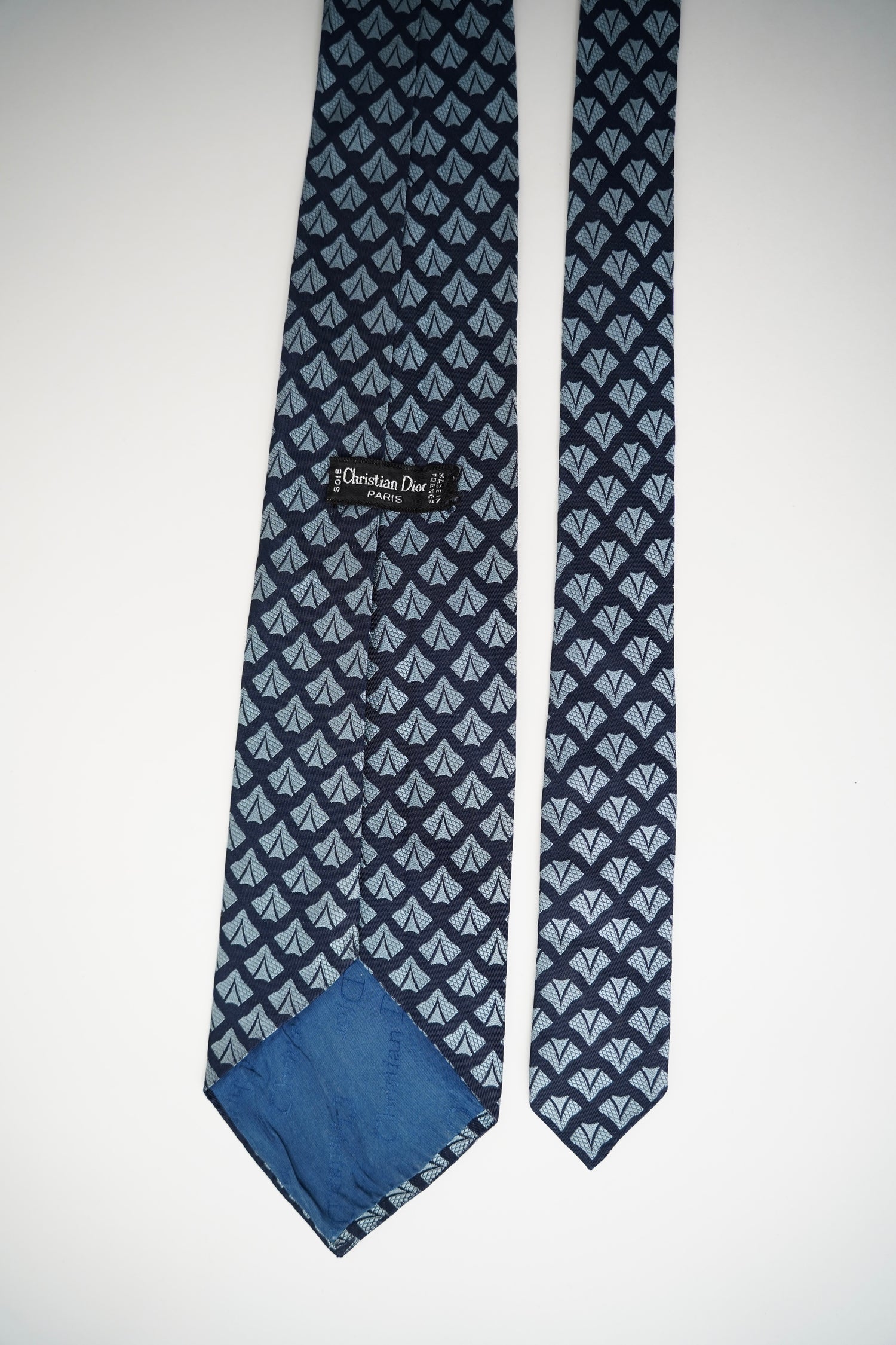 Marineblaue und graue Seidenkrawatte von Christian Dior