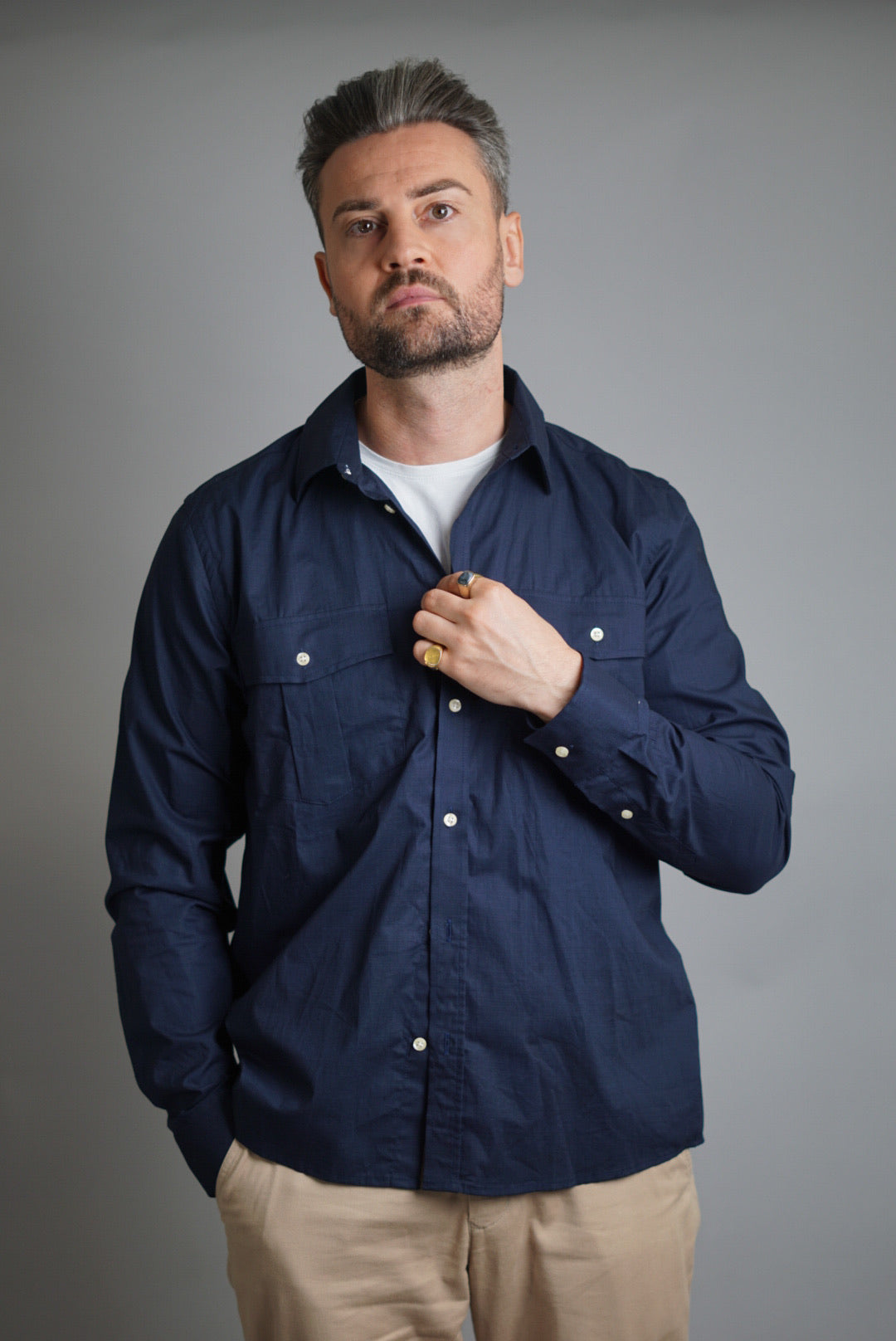 Les Deux Navy Blue Lincoln Ribstop Shirt