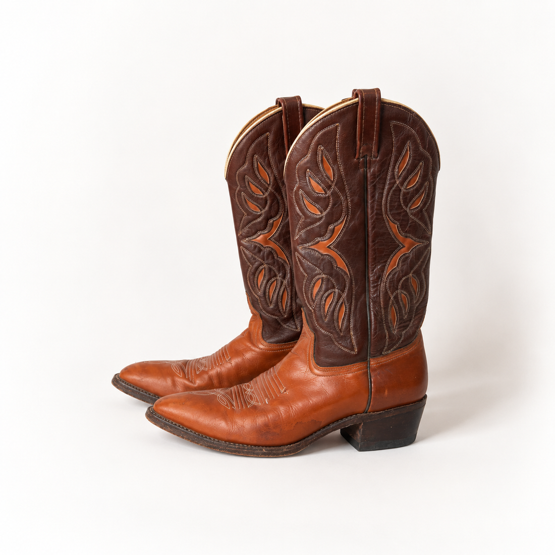 Vintage Brown Two-Tone Leather Cowboy Boots