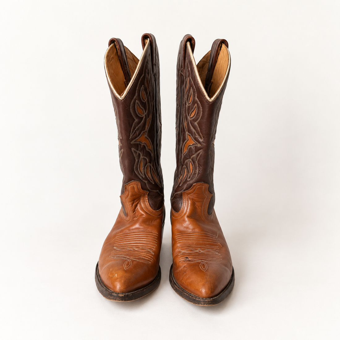 Vintage Brown Two-Tone Leather Cowboy Boots
