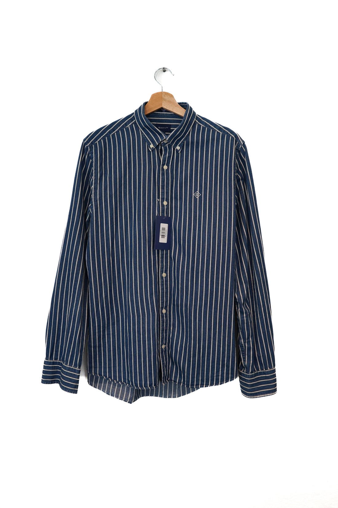 Gant Blue and White Striped Tech Prep Slim Shirt