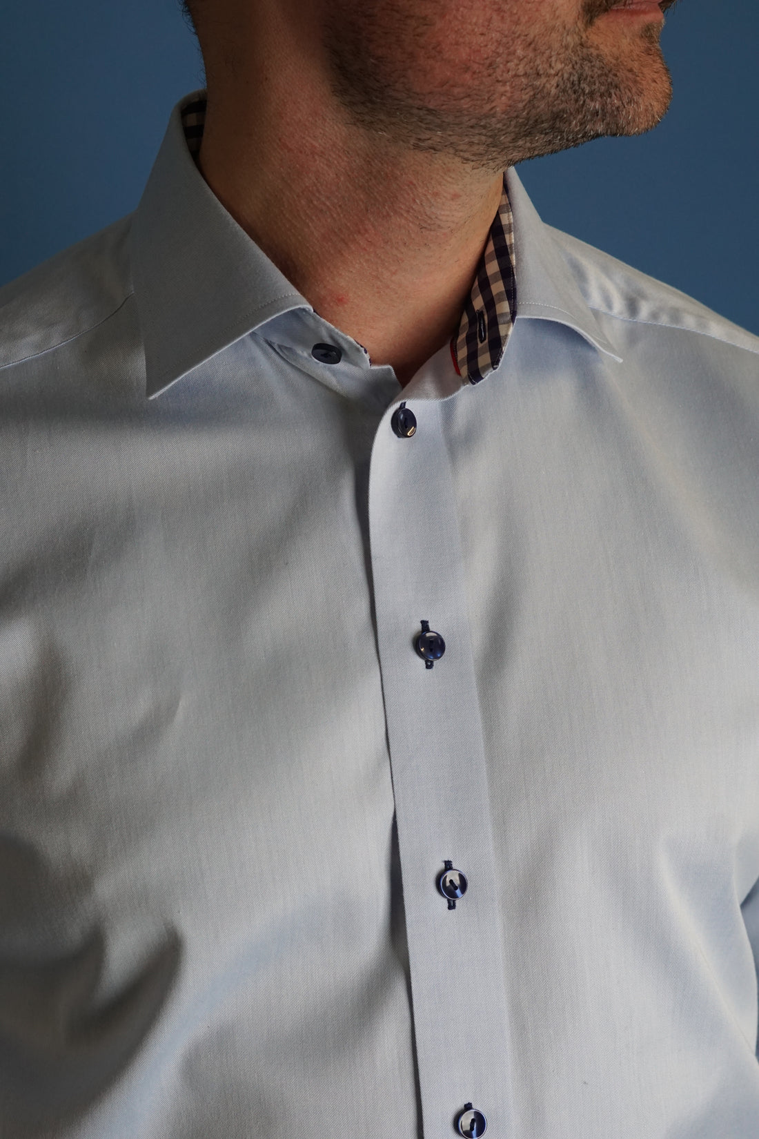 Eton Lightblue Contemporary Checkered Collar Cotton Shirt