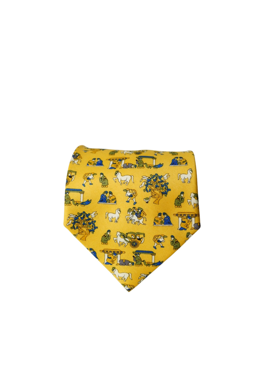 Giorgio Armani Yellow Horse and China Print Silk Tie