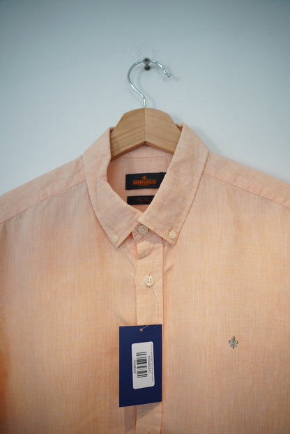 Morris Light-Orange Pure Linen Short Sleeved Shirt