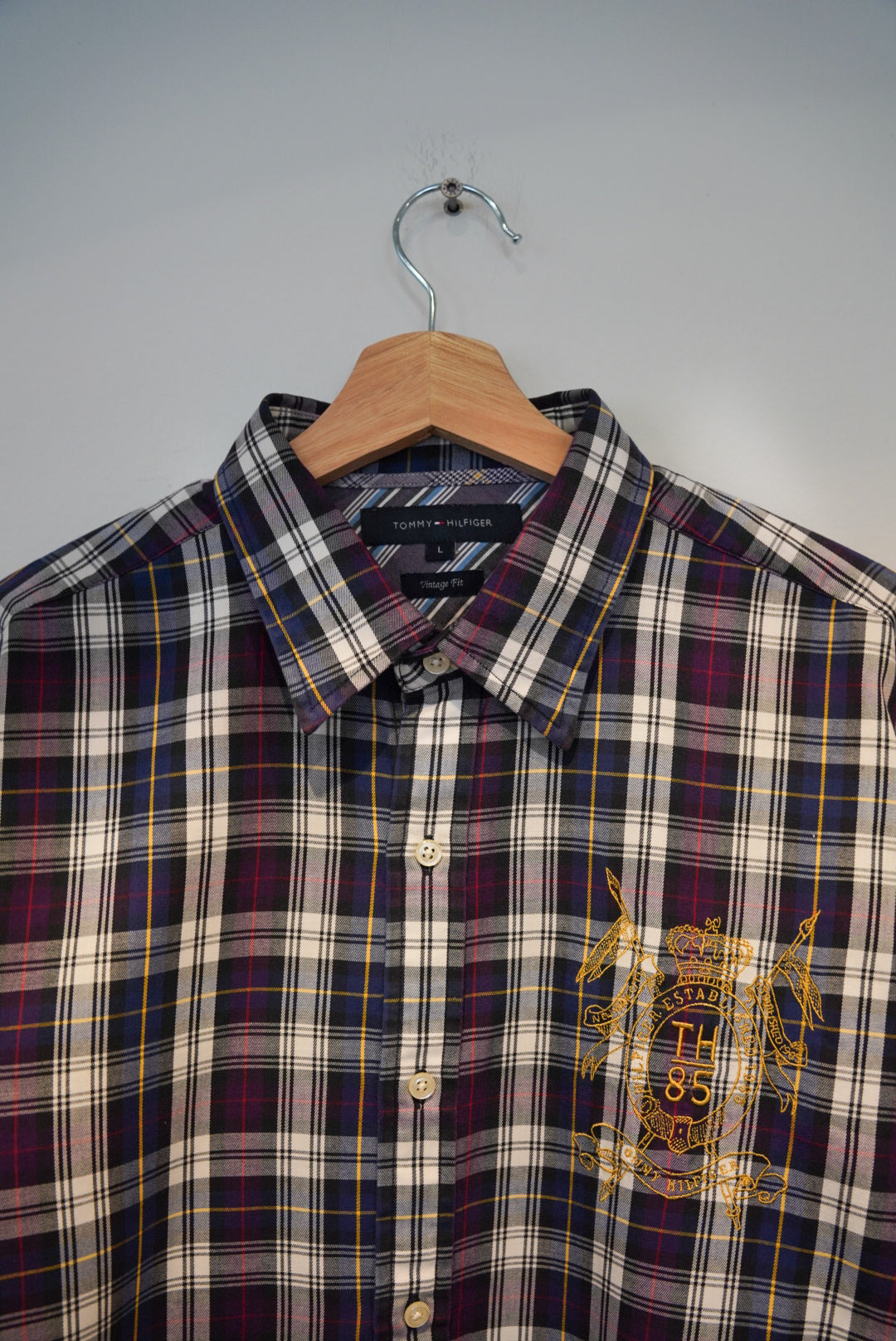 Tommy Hilfiger Purple and Blue Checkered Vintage Fit Crest Cotton Shirt