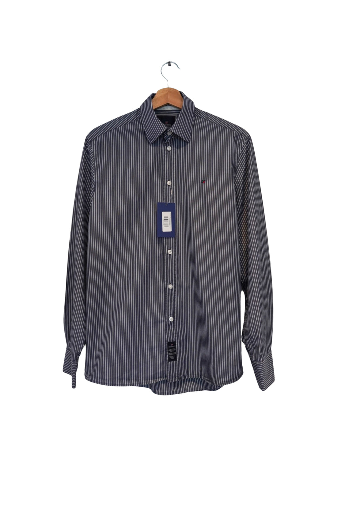 Redgreen Navy and White Striped Modern Fit Egyptian Cotton Shirt