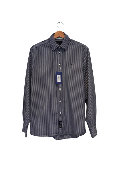 Redgreen Navy and White Striped Modern Fit Egyptian Cotton Shirt