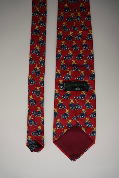 Beaufort Red Teddy Bear Print Silk Tie