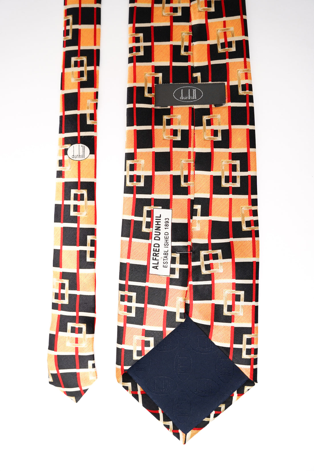 Dunhill Yellow, Navy and Red Square Vintage Silk Tie