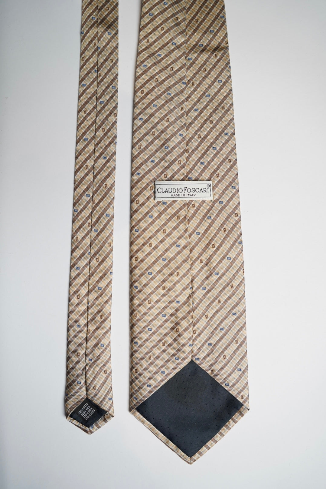 Claudio Foscari Yellow and Brown Striped and Checkered Silk Tie